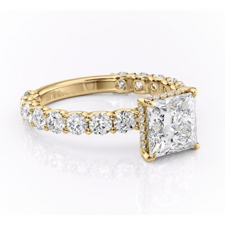 14K - Inel de logodnă Floralie din aur Galben 14kt cu moissanite tăietură princess – Pietre laterale excepțional | Personalizează și configurează gratuit online