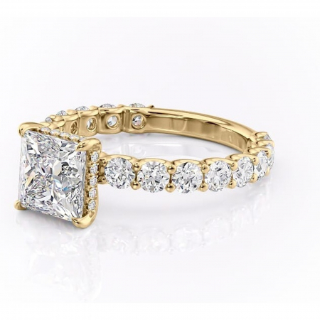 Inel de logodnă Floralie din aur Galben 14kt cu moissanite tăietură princess – Pietre laterale excepțional | Personalizează și configurează gratuit online [6]