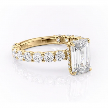 Aur galben - Inel de logodnă Floralie din aur Galben 18kt cu moissanite tăietură smarald – Pietre laterale excepțional | Personalizează și configurează gratuit online