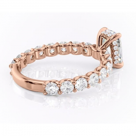 Inel de logodnă Floralie din aur Rose 14kt cu moissanite tăietură pernă – Pietre laterale excepțional | Personalizează și configurează gratuit online [2]