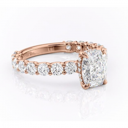 18K - Inel de logodnă Floralie din aur Rose 14kt cu moissanite tăietură pernă – Pietre laterale excepțional | Personalizează și configurează gratuit online