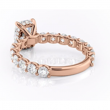 Inel de logodnă Floralie din aur Rose 14kt cu moissanite tăietură pernă – Pietre laterale excepțional | Personalizează și configurează gratuit online [3]