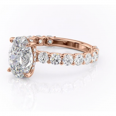 Inel de logodnă Floralie din aur Rose 14kt cu moissanite tăietură ovală – Pietre laterale excepțional | Personalizează și configurează gratuit online [6]