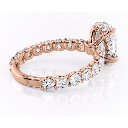 Inel de logodnă Floralie din aur Rose 14kt cu moissanite tăietură ovală – Pietre laterale excepțional | Personalizează și configurează gratuit online [2]