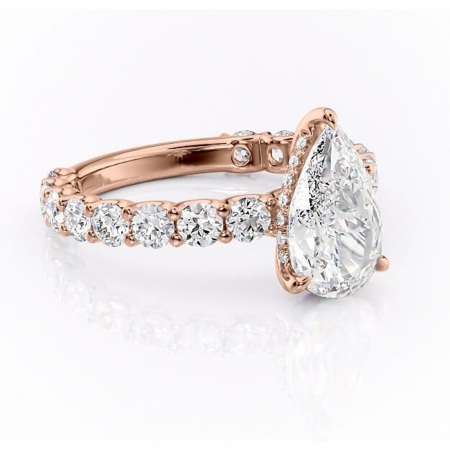 18K - Inel de logodnă Floralie din aur Rose 18kt cu moissanite tăietură pară – Pietre laterale excepțional | Personalizează și configurează gratuit online