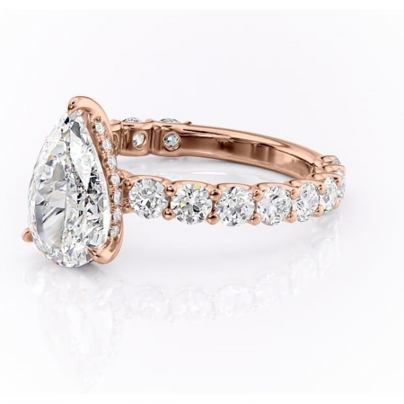 Inel de logodnă Floralie din aur Rose 18kt cu moissanite tăietură pară – Pietre laterale excepțional | Personalizează și configurează gratuit online [6]