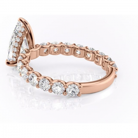 Inel de logodnă Floralie din aur Rose 18kt cu moissanite tăietură pară – Pietre laterale excepțional | Personalizează și configurează gratuit online [4]