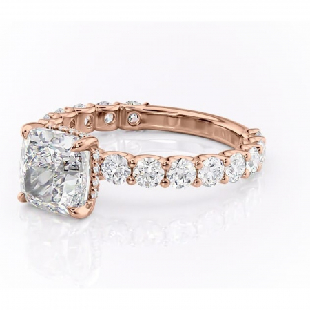 Inel de logodnă Floralie din aur Rose 14kt cu moissanite tăietură pernă – Pietre laterale excepțional | Personalizează și configurează gratuit online [6]