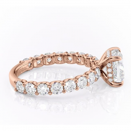 Inel de logodnă Floralie din aur Rose 14kt cu moissanite tăietură pernă – Pietre laterale excepțional | Personalizează și configurează gratuit online [1]