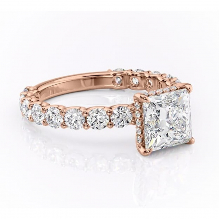 Princess - Inel de logodnă Floralie din aur Rose 18kt cu moissanite tăietură princess – Pietre laterale excepțional | Personalizează și configurează gratuit online