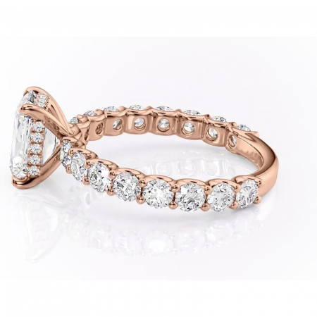 Inel de logodnă Floralie din aur Rose 14kt cu moissanite tăietură radiantă – Pietre laterale excepțional | Personalizează și configurează gratuit online [5]