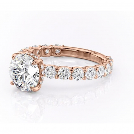 Inel de logodnă Floralie din aur Rose 14kt cu moissanite tăietură rotundă – Pietre laterale excepțional | Personalizează și configurează gratuit online [6]