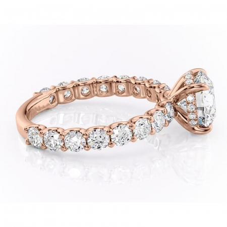 Inel de logodnă Floralie din aur Rose 14kt cu moissanite tăietură rotundă – Pietre laterale excepțional | Personalizează și configurează gratuit online [1]