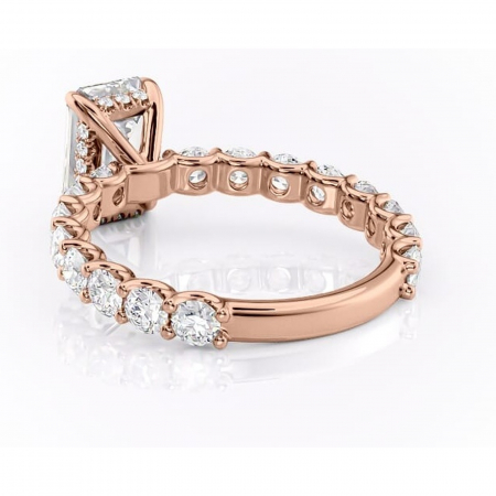 Inel de logodnă Floralie din aur Rose 14kt cu moissanite tăietură smarald – Pietre laterale excepțional | Personalizează și configurează gratuit online [3]