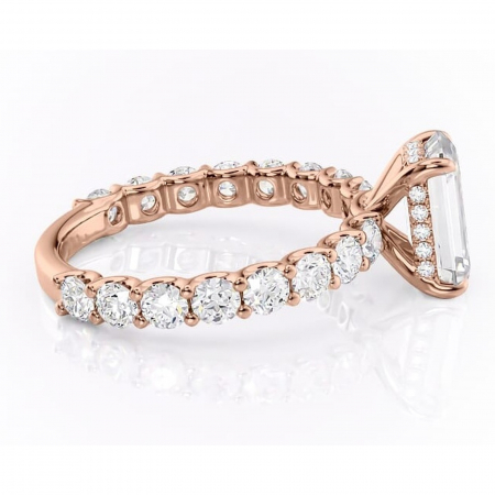 Inel de logodnă Floralie din aur Rose 14kt cu moissanite tăietură smarald – Pietre laterale excepțional | Personalizează și configurează gratuit online [1]