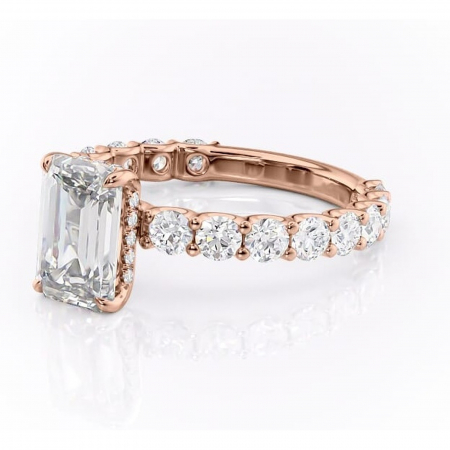 Inel de logodnă Floralie din aur Rose 14kt cu moissanite tăietură smarald – Pietre laterale excepțional | Personalizează și configurează gratuit online [6]