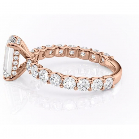 Inel de logodnă Floralie din aur Rose 14kt cu moissanite tăietură smarald – Pietre laterale excepțional | Personalizează și configurează gratuit online [5]