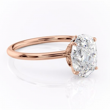Ovală - Inel de logodnă Garnet din aur Rose 18kt cu moissanite tăietură ovală – Solitar rafinată pentru profil înalt | Personalizează și configurează gratuit online