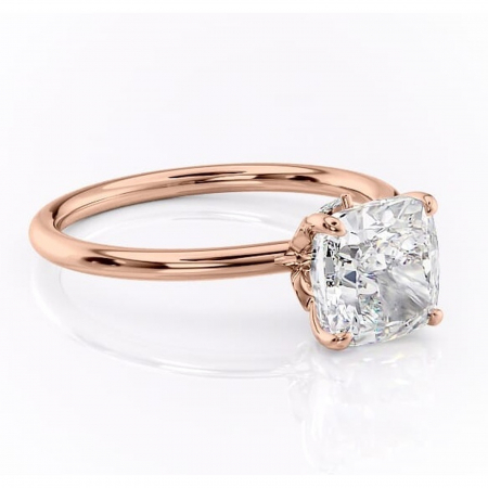 Aur roz - Inel de logodnă Garnet din aur Rose 18kt cu moissanite tăietură pernă – Solitar rafinată pentru profil înalt | Personalizează și configurează gratuit online