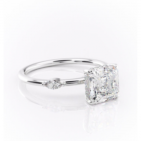 Asscher - Inel de logodnă Gemina din aur Alb 14kt cu moissanite tăietură asscher – Pietre laterale rafinată pentru profil înalt | Personalizează și configurează gratuit online