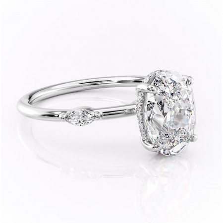 Ovală - Inel de logodnă Gemina din aur Alb 14kt cu moissanite tăietură ovală – Pietre laterale rafinată pentru profil înalt | Personalizează și configurează gratuit online
