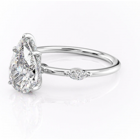 Inel de logodnă Gemina din aur Alb 14kt cu moissanite tăietură pară – Pietre laterale rafinată pentru profil înalt | Personalizează și configurează gratuit online [6]