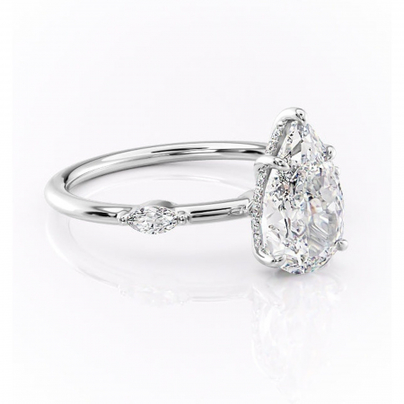 Pară - Inel de logodnă Gemina din aur Alb 14kt cu moissanite tăietură pară – Pietre laterale rafinată pentru profil înalt | Personalizează și configurează gratuit online