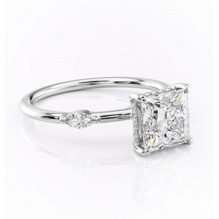 Princess - Inel de logodnă Gemina din aur Alb 14kt cu moissanite tăietură princess – Pietre laterale rafinată pentru profil înalt | Personalizează și configurează gratuit online