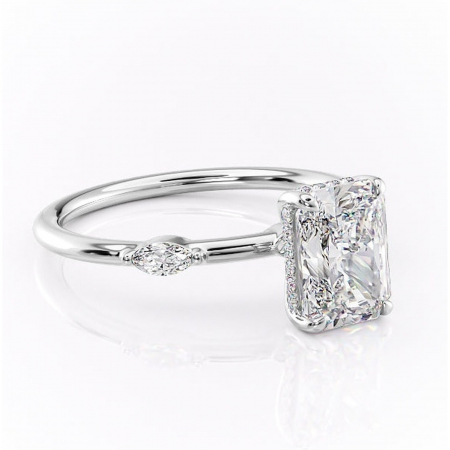 Radiantă - Inel de logodnă Gemina din aur Alb 14kt cu moissanite tăietură radiantă – Pietre laterale rafinată pentru profil înalt | Personalizează și configurează gratuit online