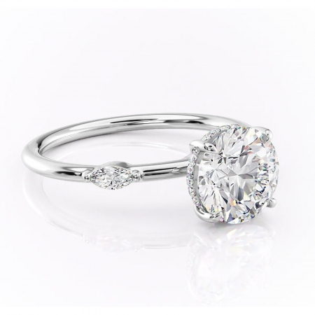 Halo - Inel de logodnă Gemina din aur Alb 14kt cu moissanite tăietură rotundă – Pietre laterale rafinată pentru profil înalt | Personalizează și configurează gratuit online