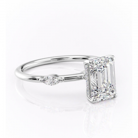 Smarald - Inel de logodnă Gemina din aur Alb 14kt cu moissanite tăietură smarald – Pietre laterale rafinată pentru profil înalt | Personalizează și configurează gratuit online