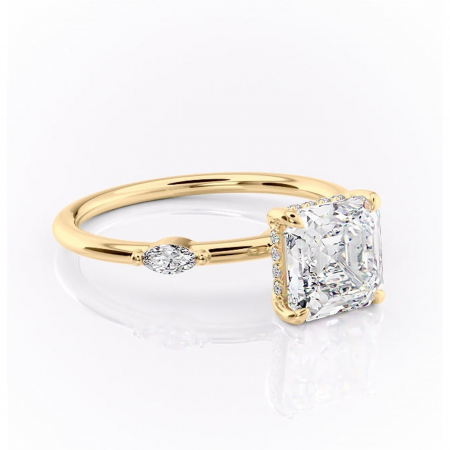 Asscher - Inel de logodnă Gemina din aur Galben 18kt cu moissanite tăietură asscher – Pietre laterale rafinată pentru profil înalt | Personalizează și configurează gratuit online