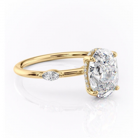 Ovală - Inel de logodnă Gemina din aur Galben 18kt cu moissanite tăietură ovală – Pietre laterale rafinată pentru profil înalt | Personalizează și configurează gratuit online