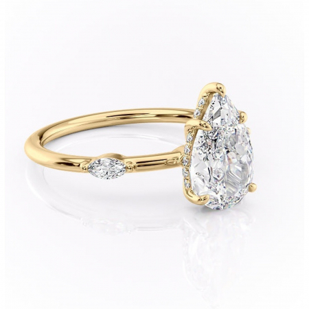 Pară - Inel de logodnă Gemina din aur Galben 18kt cu moissanite tăietură pară – Pietre laterale rafinată pentru profil înalt | Personalizează și configurează gratuit online