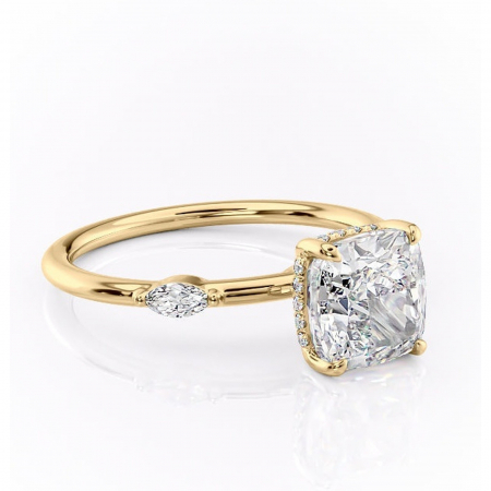 Pernă - Inel de logodnă Gemina din aur Galben 18kt cu moissanite tăietură pernă – Pietre laterale rafinată pentru profil înalt | Personalizează și configurează gratuit online