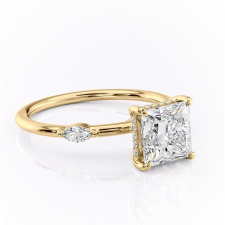 Princess - Inel de logodnă Gemina din aur Galben 18kt cu moissanite tăietură princess – Pietre laterale rafinată pentru profil înalt | Personalizează și configurează gratuit online