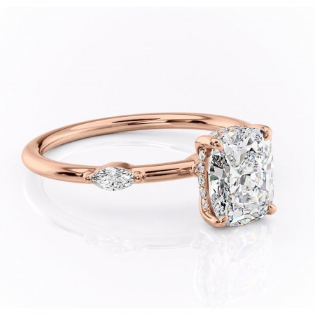 Pernă alungită - Inel de logodnă Gemina din aur Rose 14kt cu moissanite tăietură asscher – Pietre laterale rafinată pentru profil înalt | Personalizează și configurează gratuit online