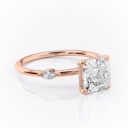 Asscher - Inel de logodnă Gemina din aur Rose 18kt cu moissanite tăietură asscher – Pietre laterale rafinată pentru profil înalt | Personalizează și configurează gratuit online