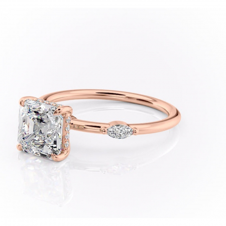 Inel de logodnă Gemina din aur Rose 14kt cu moissanite tăietură asscher – Pietre laterale rafinată pentru profil înalt | Personalizează și configurează gratuit online [6]