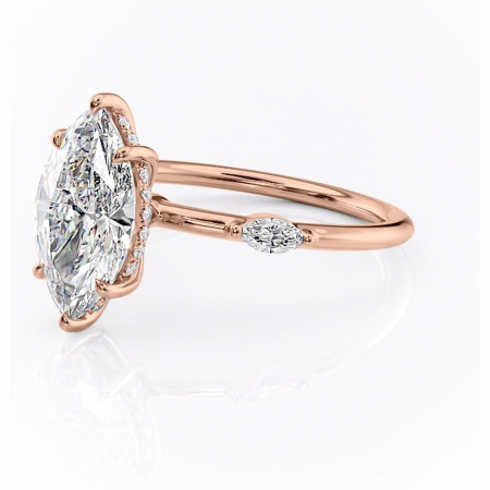 Inel de logodnă Gemina din aur Rose 14kt cu moissanite tăietură marquise – Pietre laterale rafinată pentru profil înalt | Personalizează și configurează gratuit online [6]