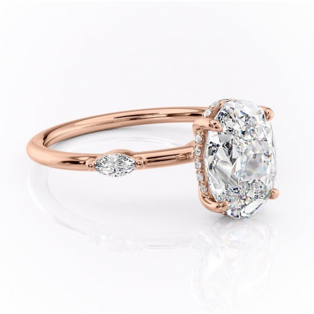 Ovală - Inel de logodnă Gemina din aur Rose 18kt cu moissanite tăietură ovală – Pietre laterale rafinată pentru profil înalt | Personalizează și configurează gratuit online