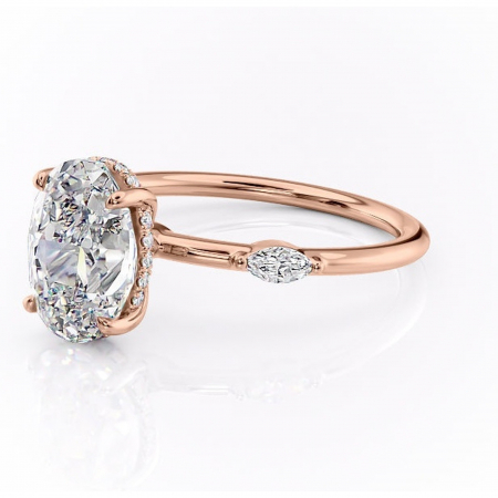 Inel de logodnă Gemina din aur Rose 14kt cu moissanite tăietură ovală – Pietre laterale rafinată pentru profil înalt | Personalizează și configurează gratuit online [6]
