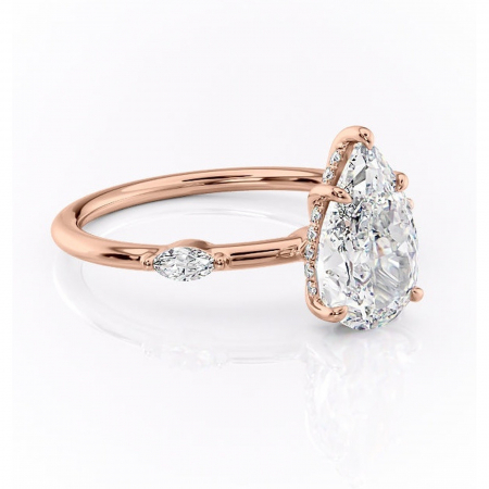 18K - Inel de logodnă Gemina din aur Rose 18kt cu moissanite tăietură pară – Pietre laterale rafinată pentru profil înalt | Personalizează și configurează gratuit online