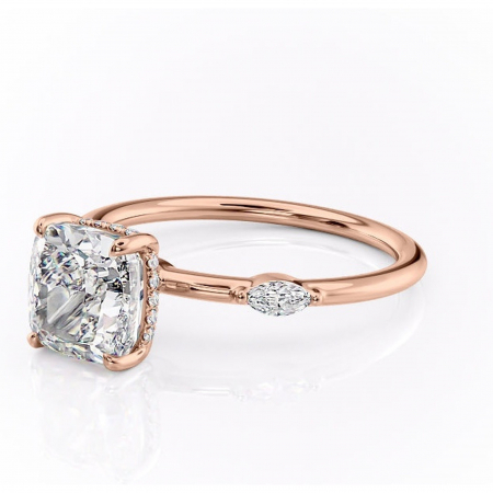 Inel de logodnă Gemina din aur Rose 14kt cu moissanite tăietură pernă – Pietre laterale rafinată pentru profil înalt | Personalizează și configurează gratuit online [6]