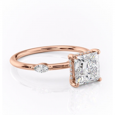 Princess - Inel de logodnă Gemina din aur Rose 18kt cu moissanite tăietură princess – Pietre laterale rafinată pentru profil înalt | Personalizează și configurează gratuit online