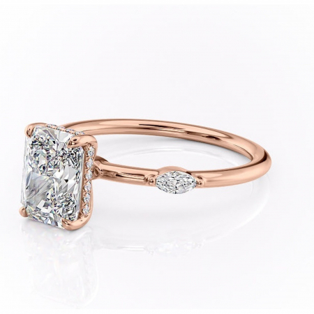 Inel de logodnă Gemina din aur Rose 14kt cu moissanite tăietură radiantă – Pietre laterale rafinată pentru profil înalt | Personalizează și configurează gratuit online [6]