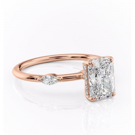 14K - Inel de logodnă Gemina din aur Rose 14kt cu moissanite tăietură radiantă – Pietre laterale rafinată pentru profil înalt | Personalizează și configurează gratuit online