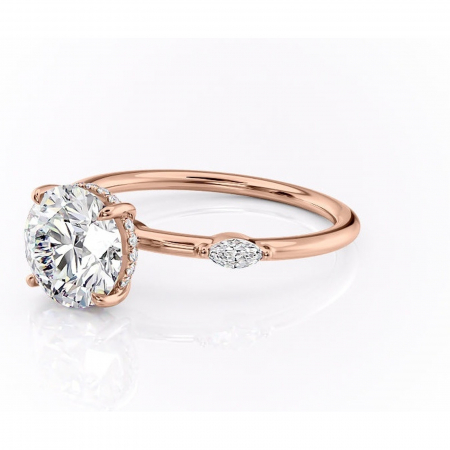 Inel de logodnă Gemina din aur Rose 14kt cu moissanite tăietură rotundă – Pietre laterale rafinată pentru profil înalt | Personalizează și configurează gratuit online [6]