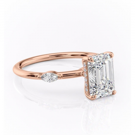Smarald - Inel de logodnă Gemina din aur Rose 18kt cu moissanite tăietură smarald – Pietre laterale rafinată pentru profil înalt | Personalizează și configurează gratuit online