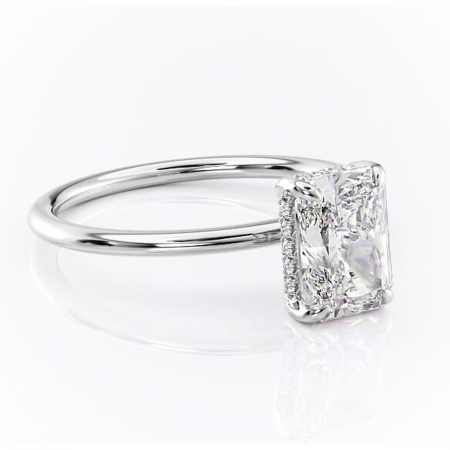 Alege forma Moissanit - Inel de logodnă Genevieve din aur Alb 14kt cu moissanite tăietură radiantă – Solitar rafinată pentru profil înalt | Personalizează și configurează gratuit online